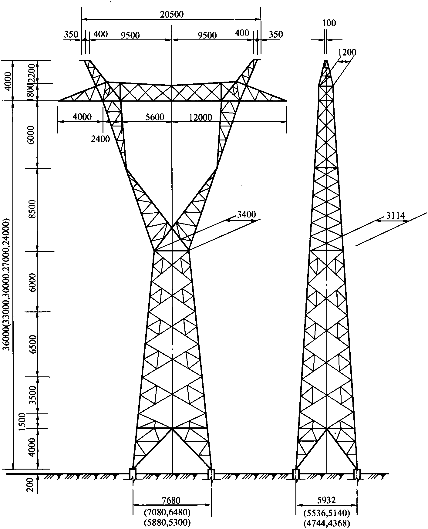 图3-14 4400 ZB<sub>1</sub>直线塔